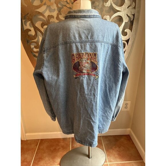 Passion-I Denim Jacket 2X Zip Arizona Grand Canyon State Embroidered Pockets USA - Picture 7 of 12